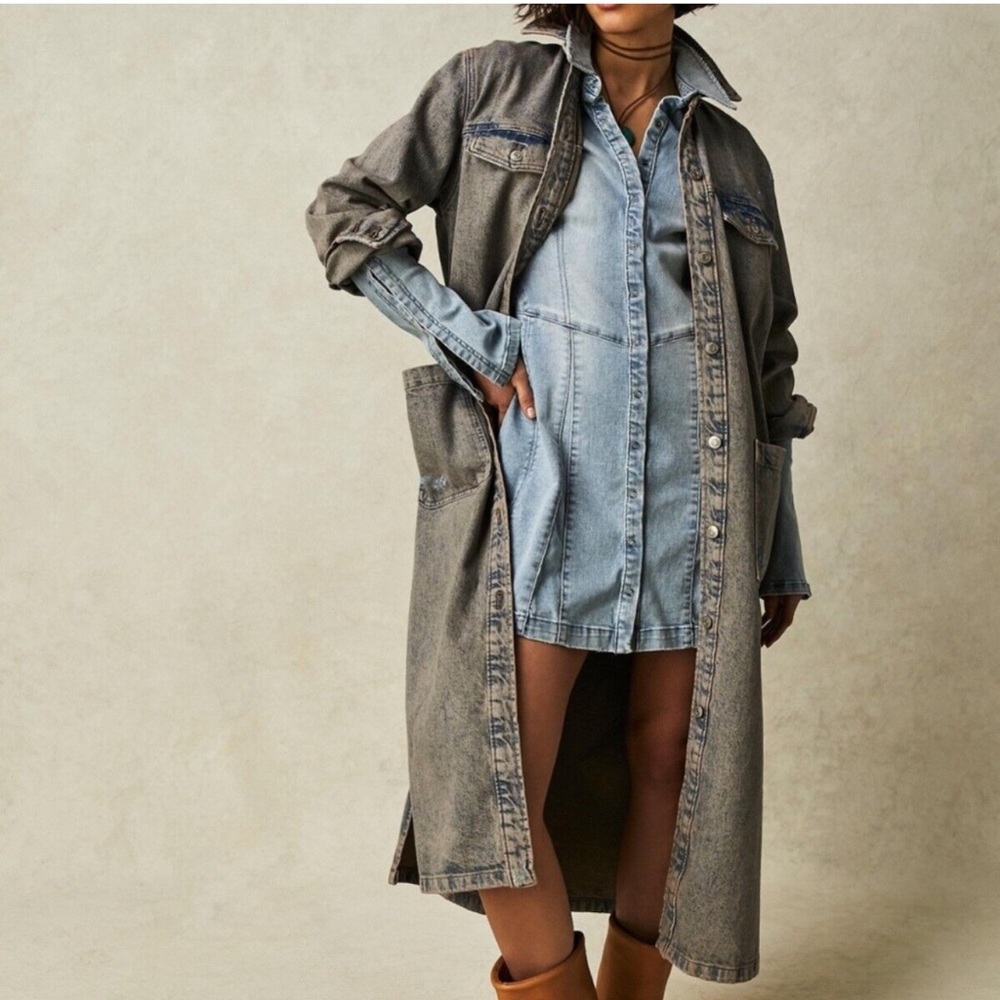 FREE PEOPLE denim dress/ long duster over coat. NWOT